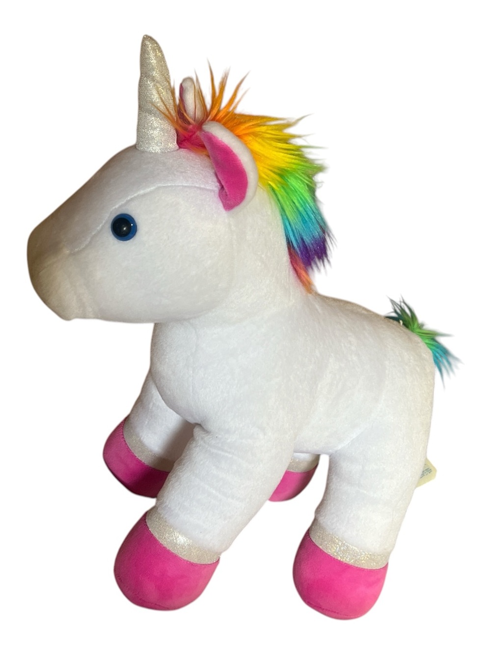 Build-A-Bear White Unicorn Plush Rainbow Mane Tail Silver Horn